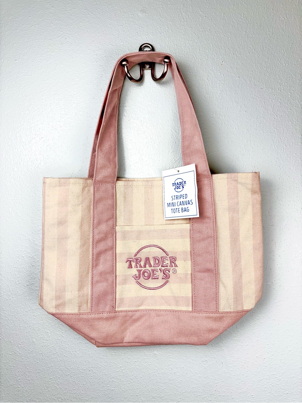 NWT Trader Joe’s MINI Light Pink Striped Tote